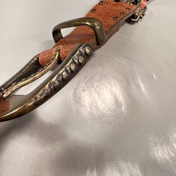 LeatheRock Leather Studded Western Belt Interlocking Chain Links Y2K Boho - Picture 3 of 16